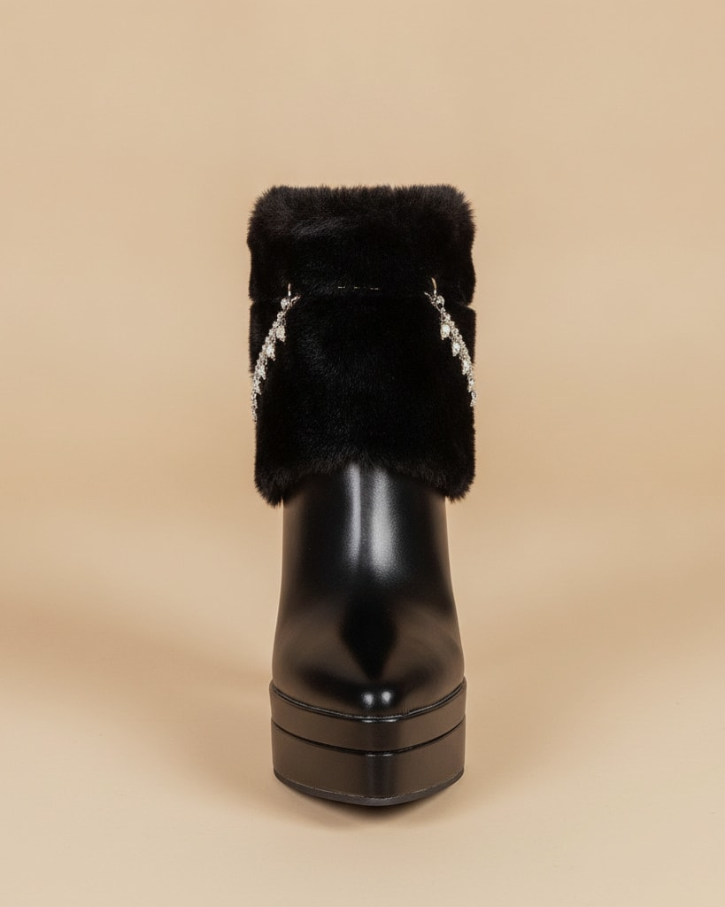 boots rhinestone heel shoes fleece 31874