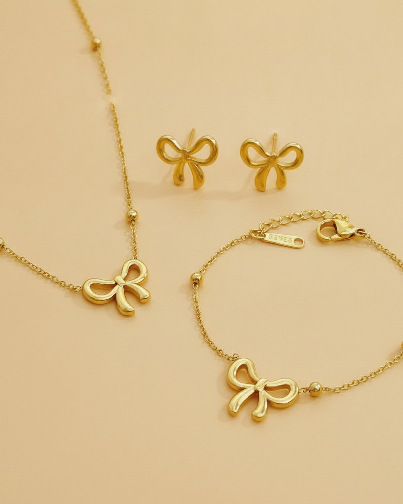 gold plated stainless steel bow jewelry 66849