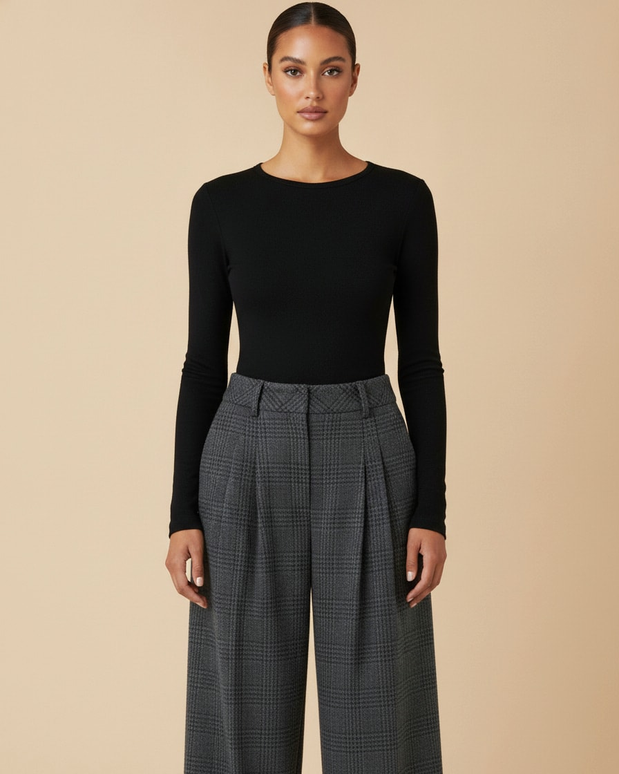 houndstooth blended pleated straight leg trousers 27500