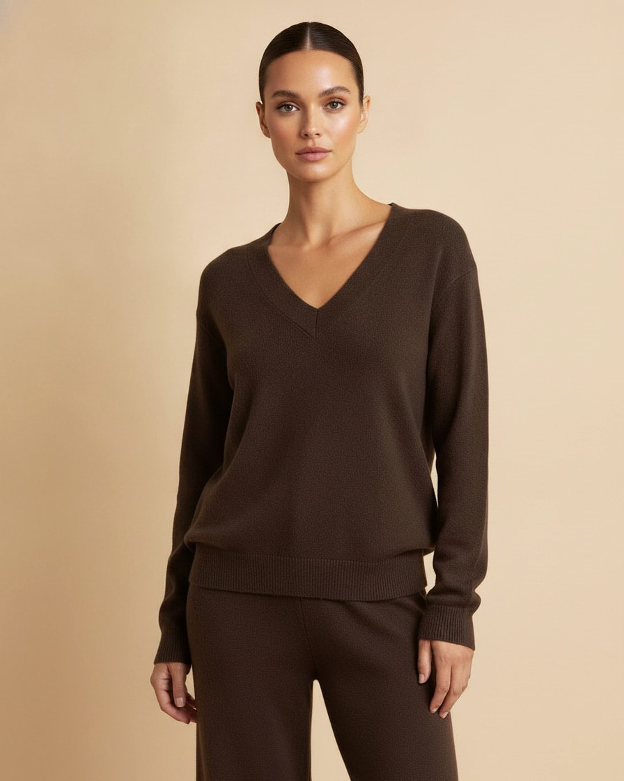 knitted v neck sweatshirt set 27300