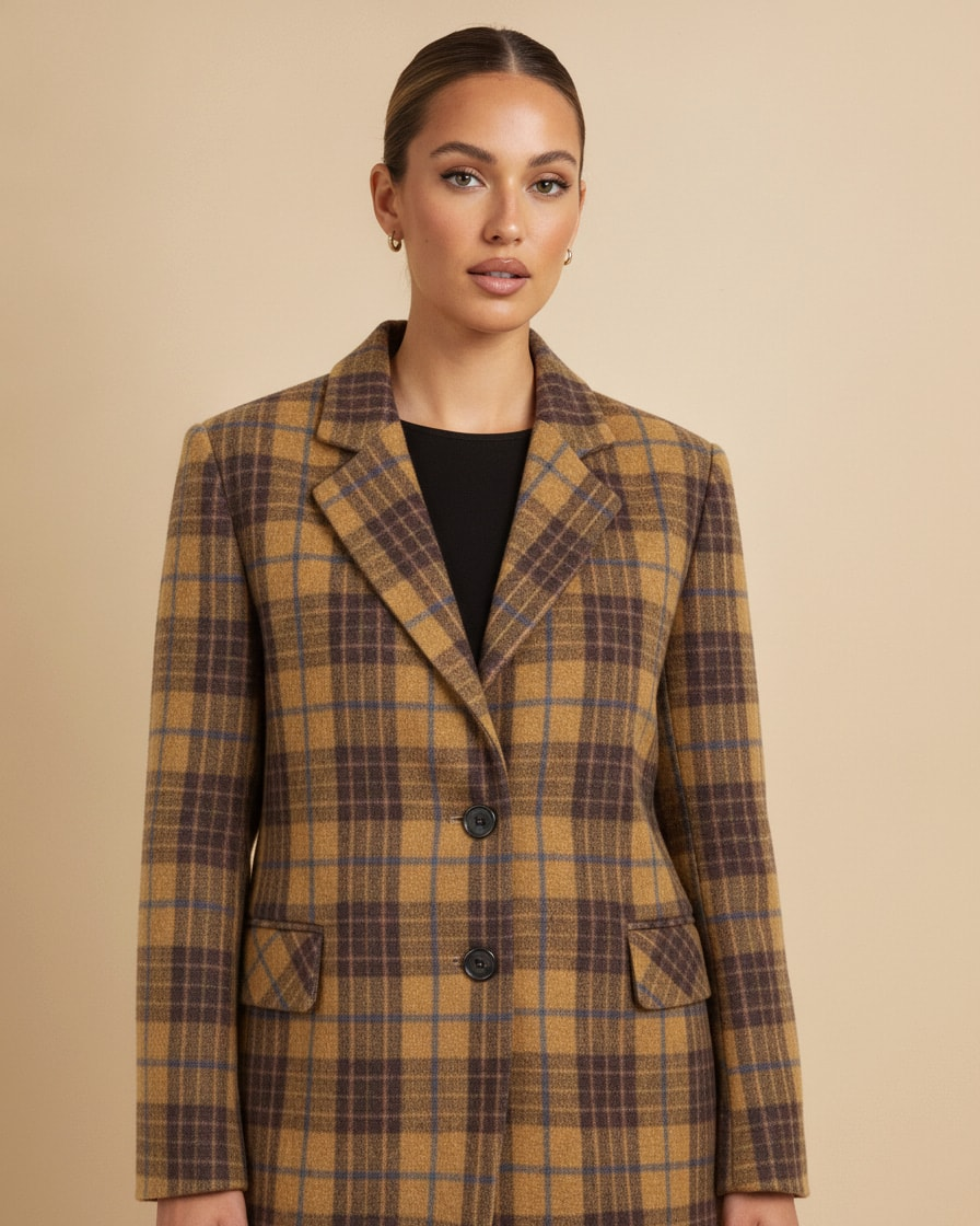 mid length plaid wool coat 21500
