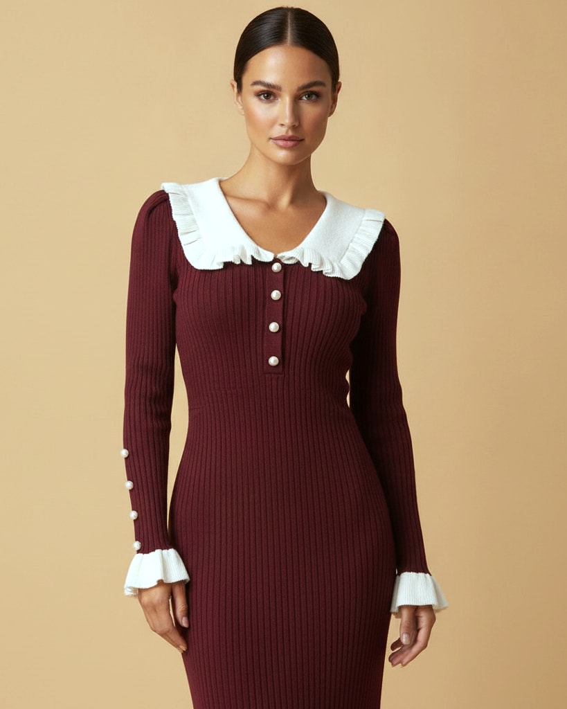 ruffle dress knitted skirt sweater 92993