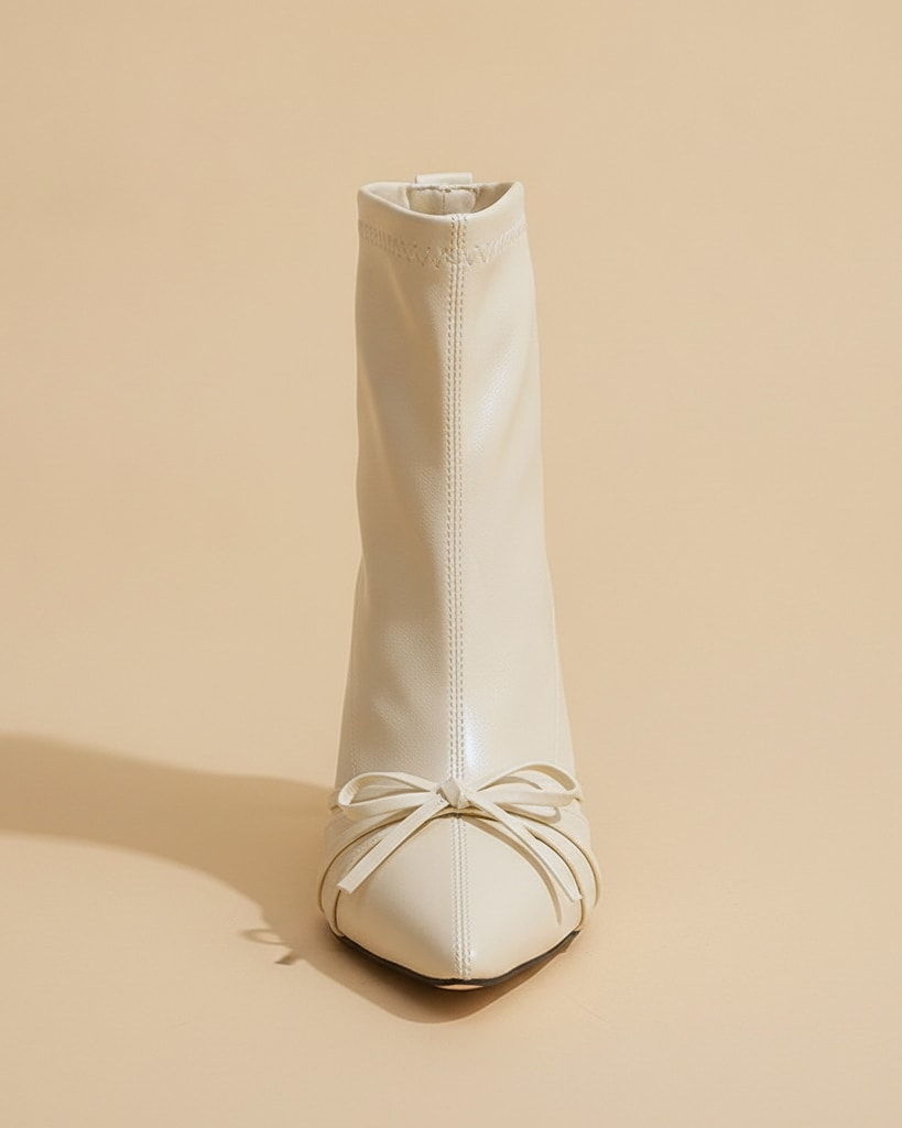 white stretchy slim ankle boots 18690