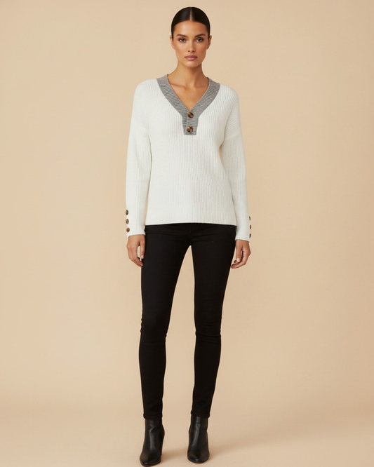 block sweater neck contrasting buttons 22600