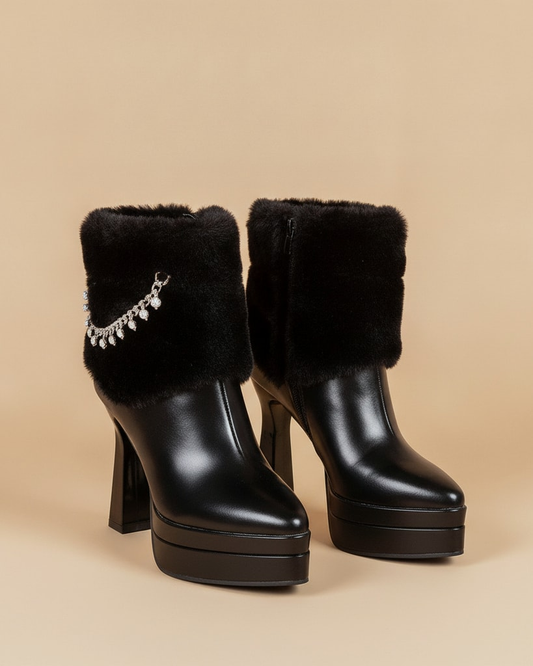 boots rhinestone heel shoes fleece 31874