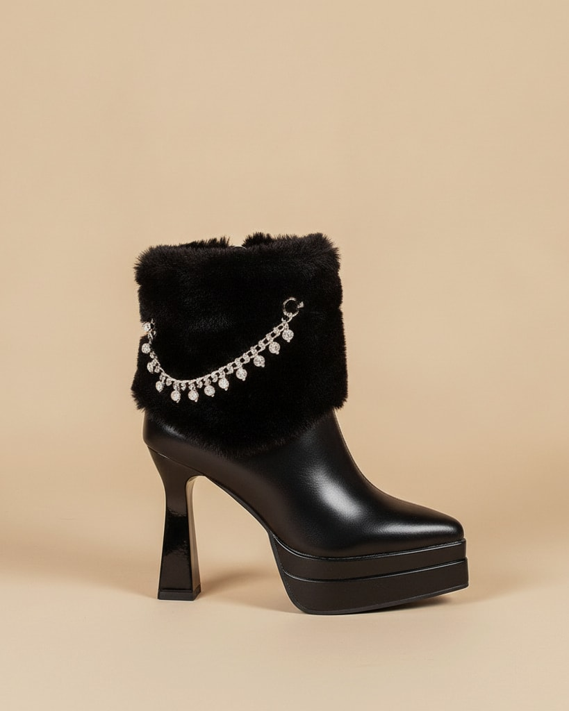 boots rhinestone heel shoes fleece 31874