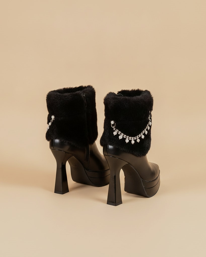 boots rhinestone heel shoes fleece 31874