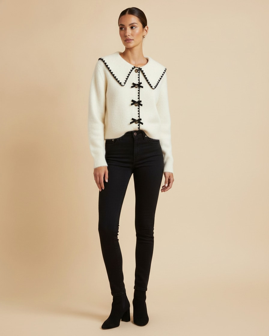 bow button knitted cardigan 30600