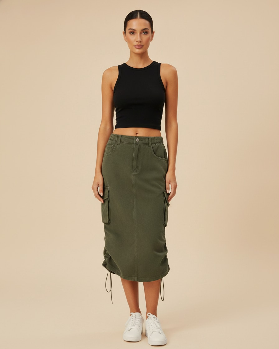 cargo long skirt waist front 95456