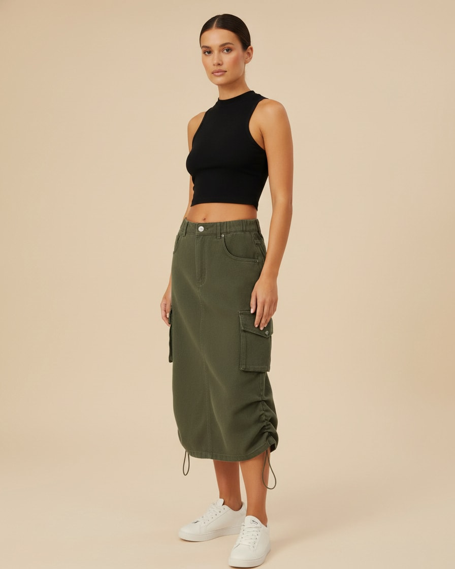 cargo long skirt waist front 95456