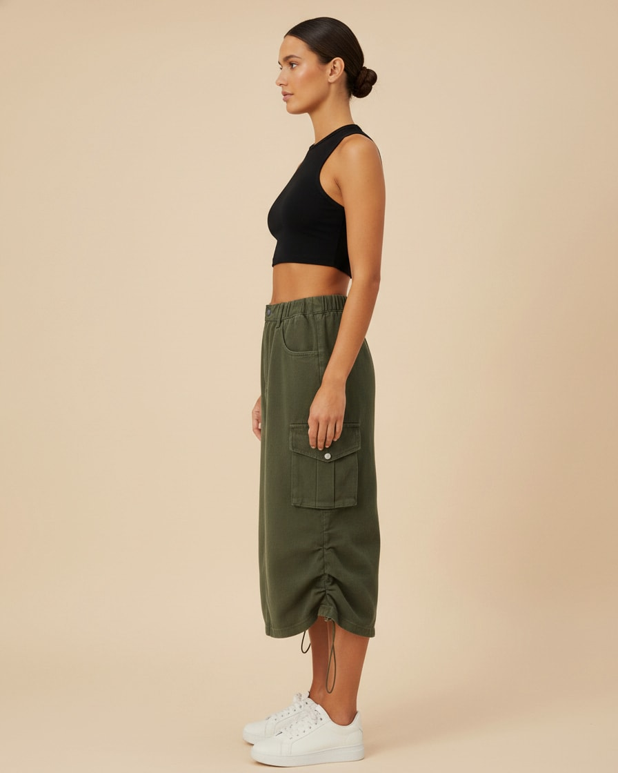 cargo long skirt waist front 95456