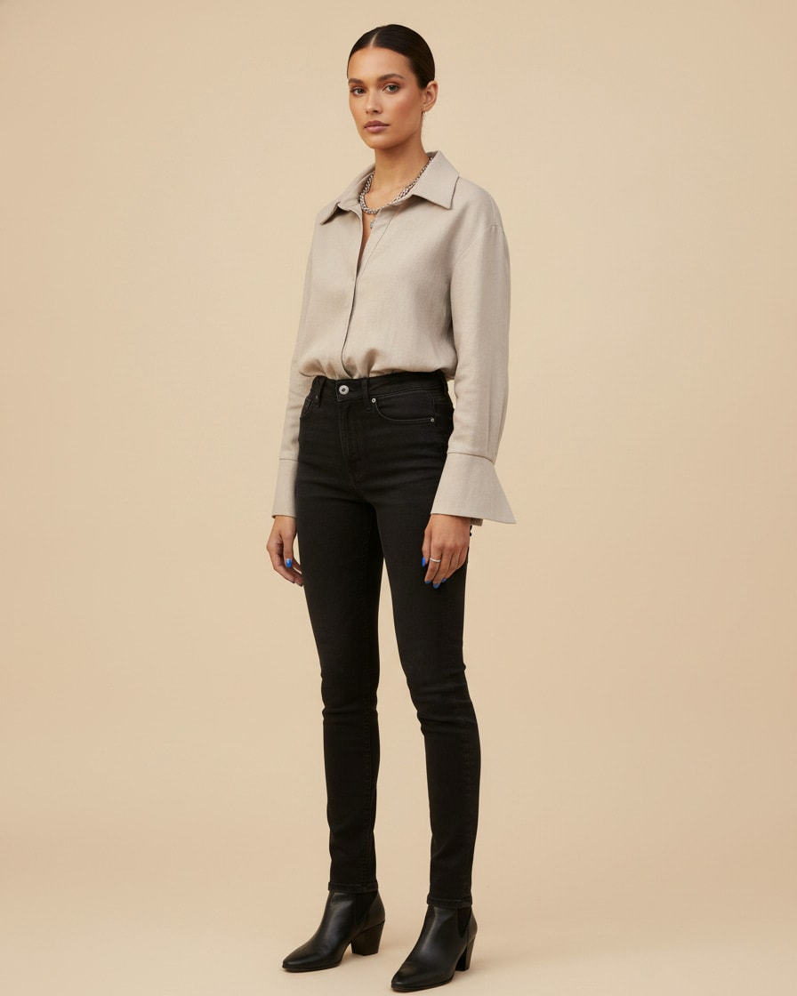 cotton linen long sleeve blouse 75520