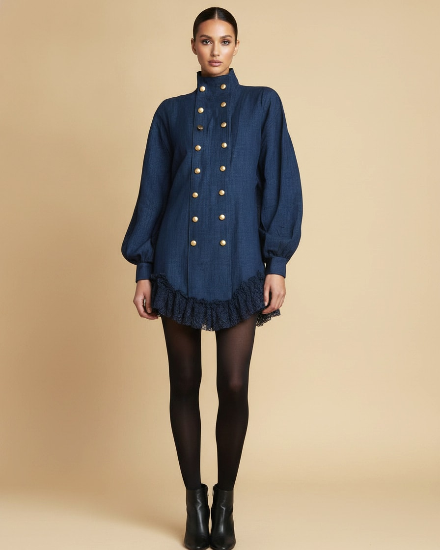 double breasted puff sleeve dress 35900