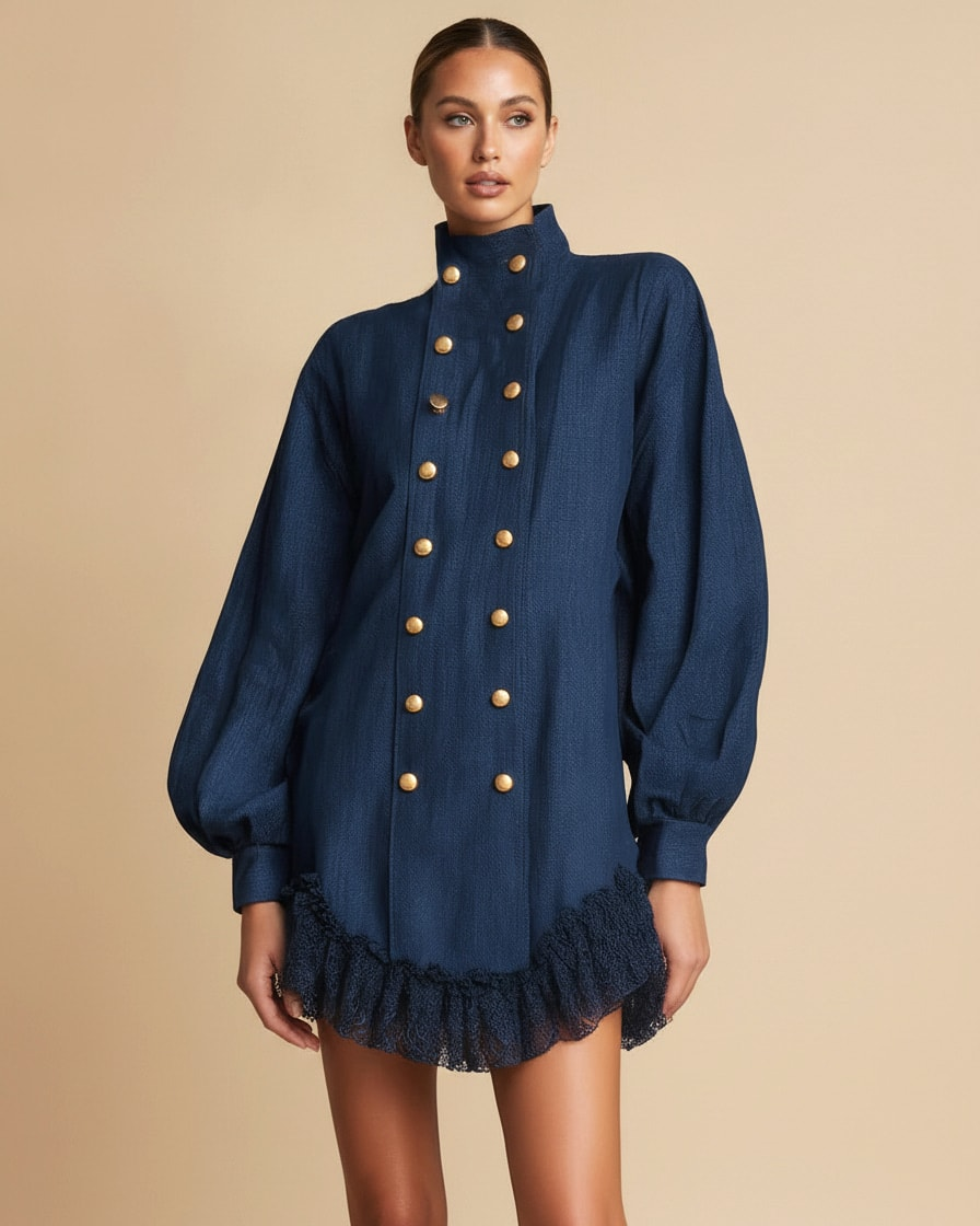 double breasted puff sleeve dress 35900
