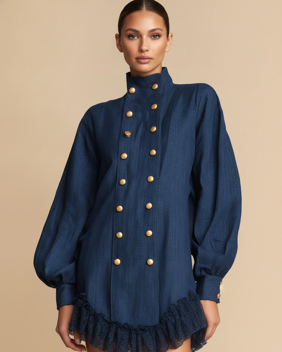 double breasted puff sleeve dress 35900