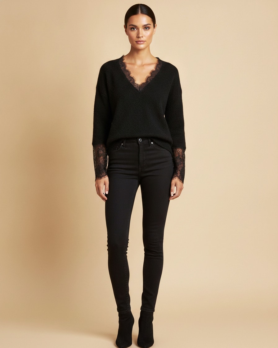 french lace panel neck knitted 07300