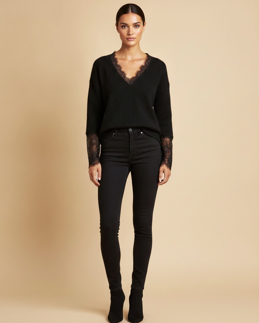 french lace panel neck knitted 07300