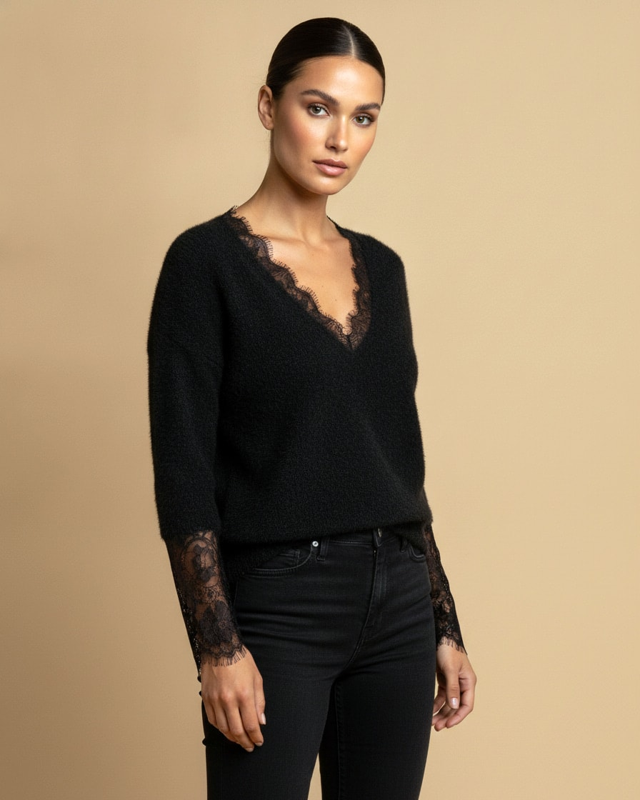french lace panel neck knitted 07300