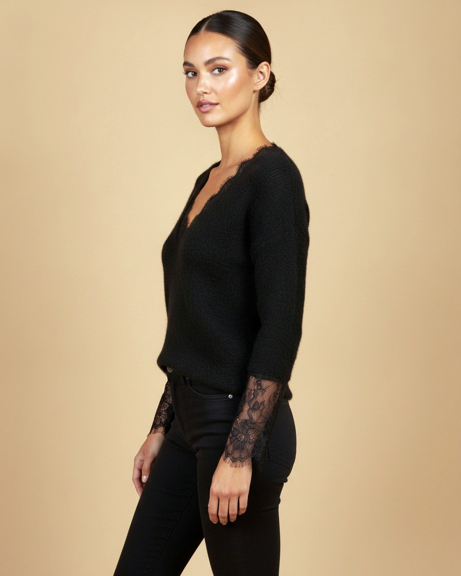 french lace panel neck knitted 07300