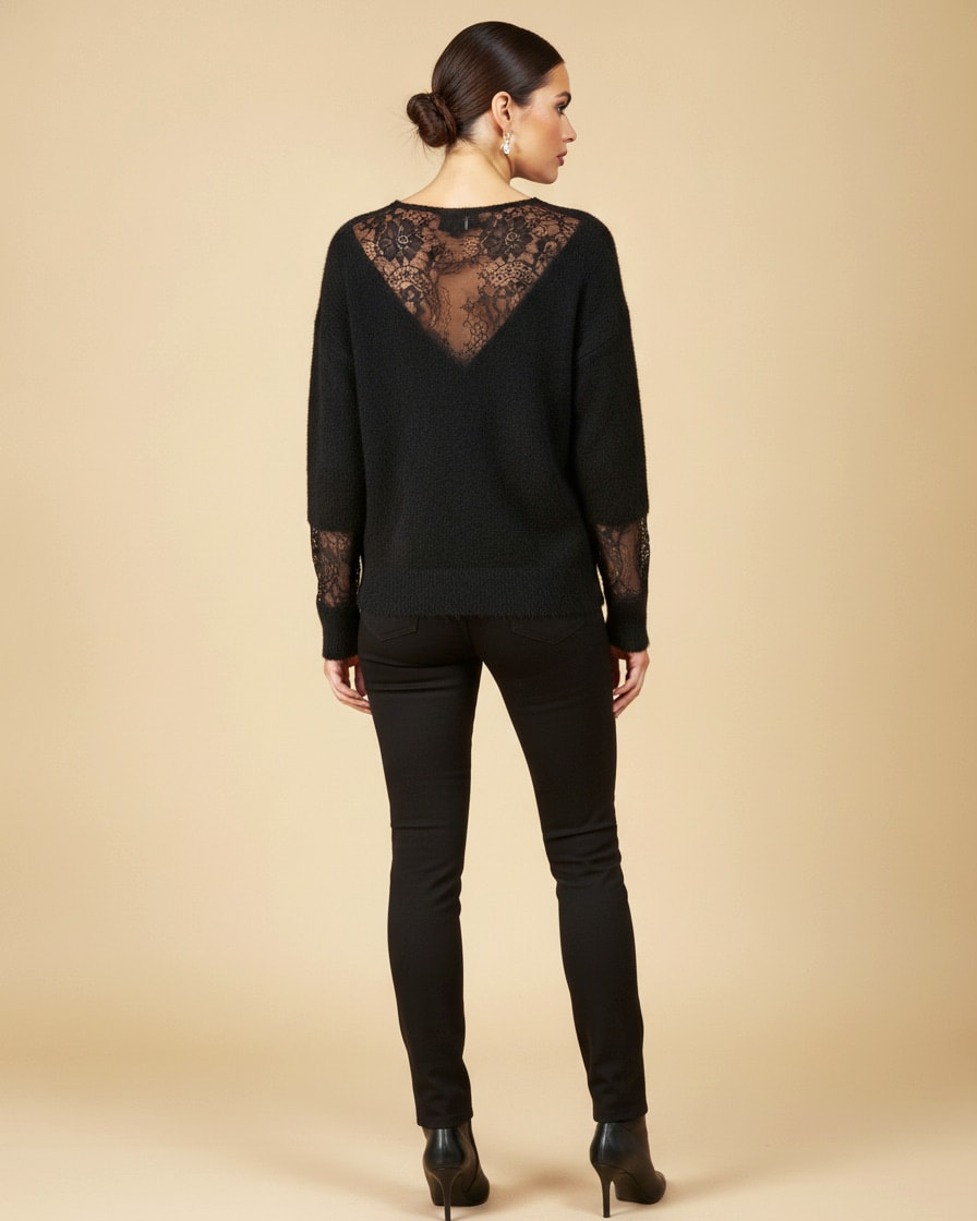 french lace panel neck knitted 07300