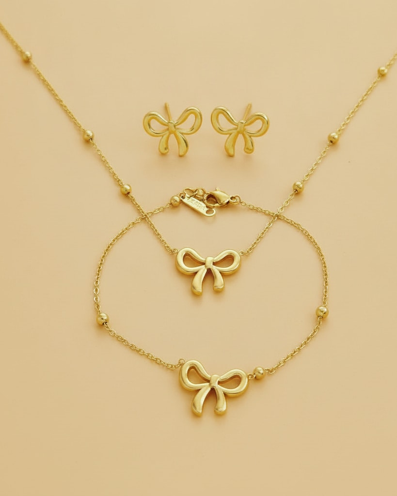 gold plated stainless steel bow jewelry 66849