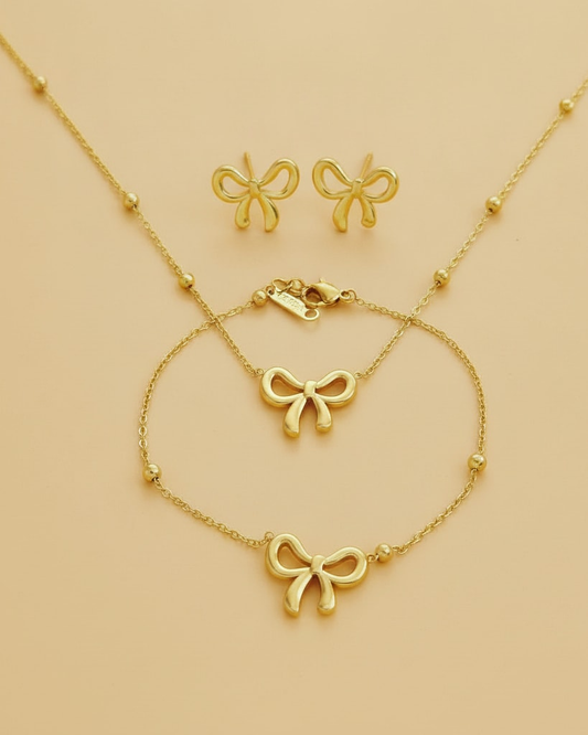 gold plated stainless steel bow jewelry 66849