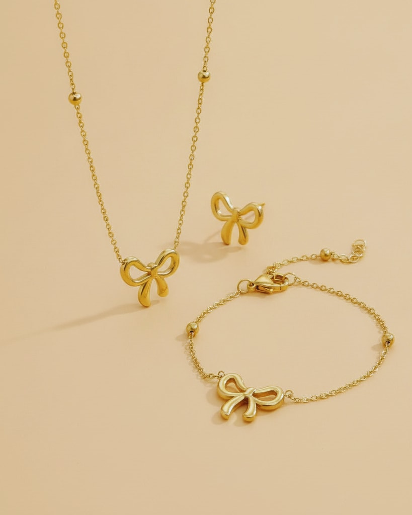 gold plated stainless steel bow jewelry 66849