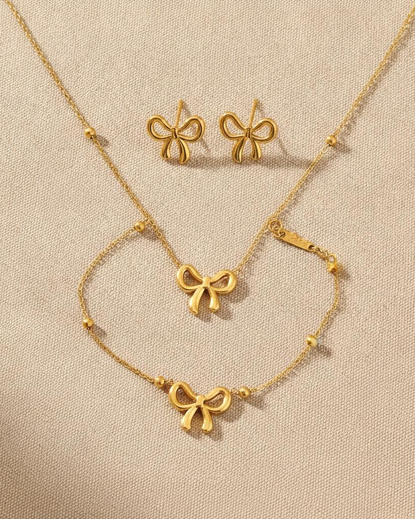 gold plated stainless steel bow jewelry 66849