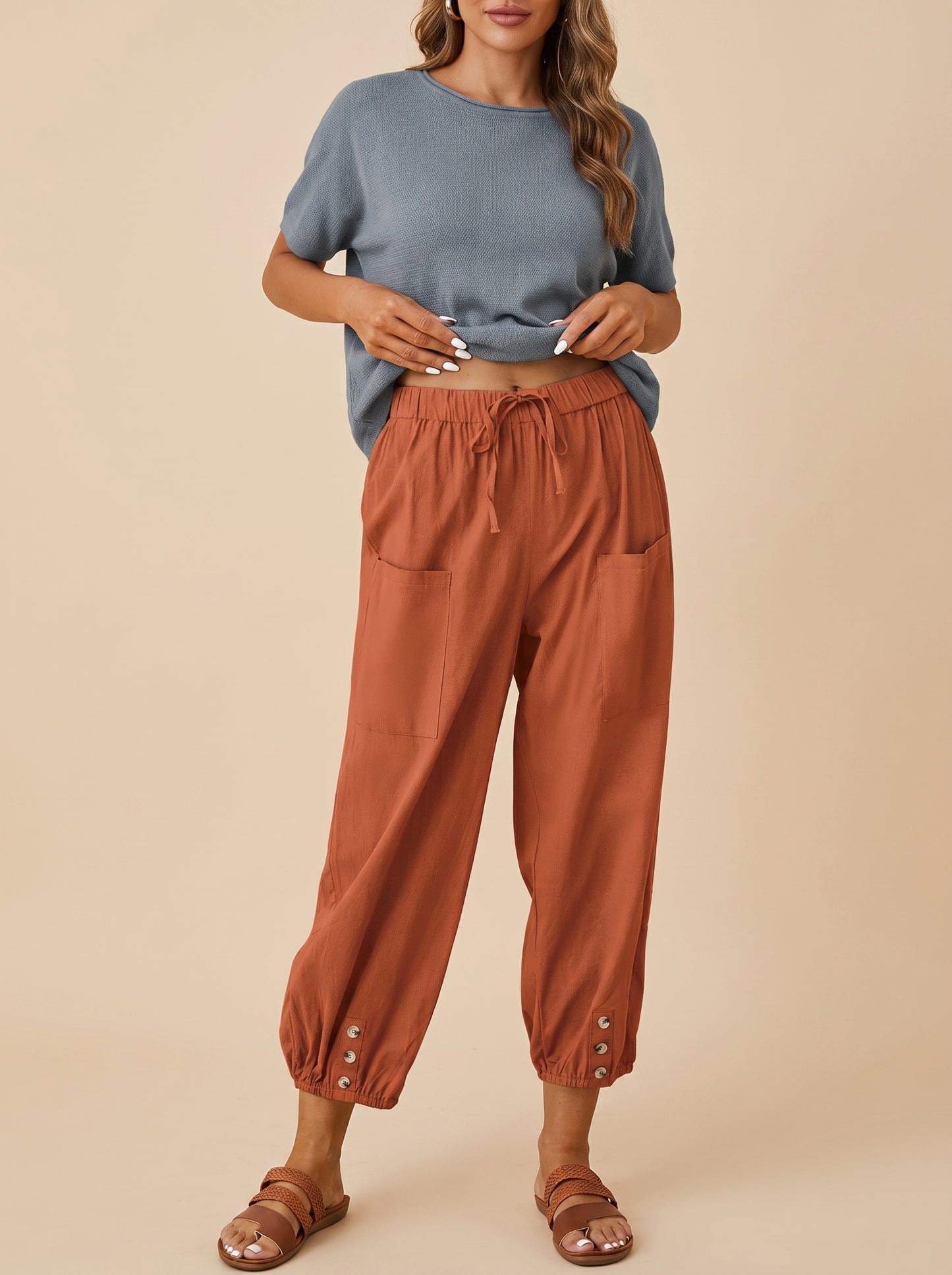 Cotton-Linen Drawstring Trousers — Velora