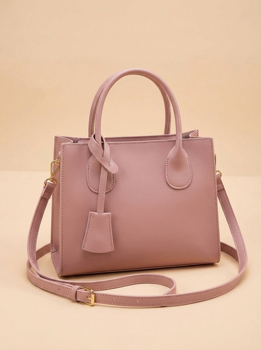 Dusty pink structured top-handle handbag, front view