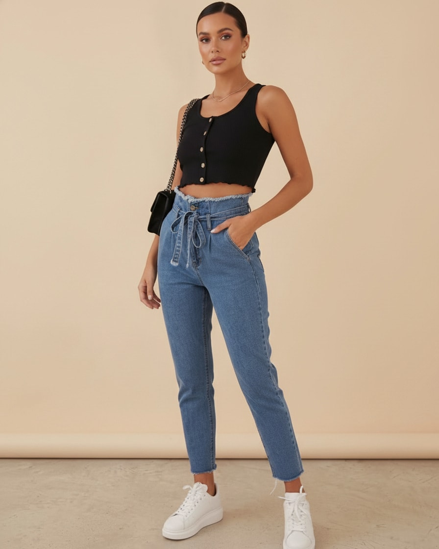 high waist paperbag jeans