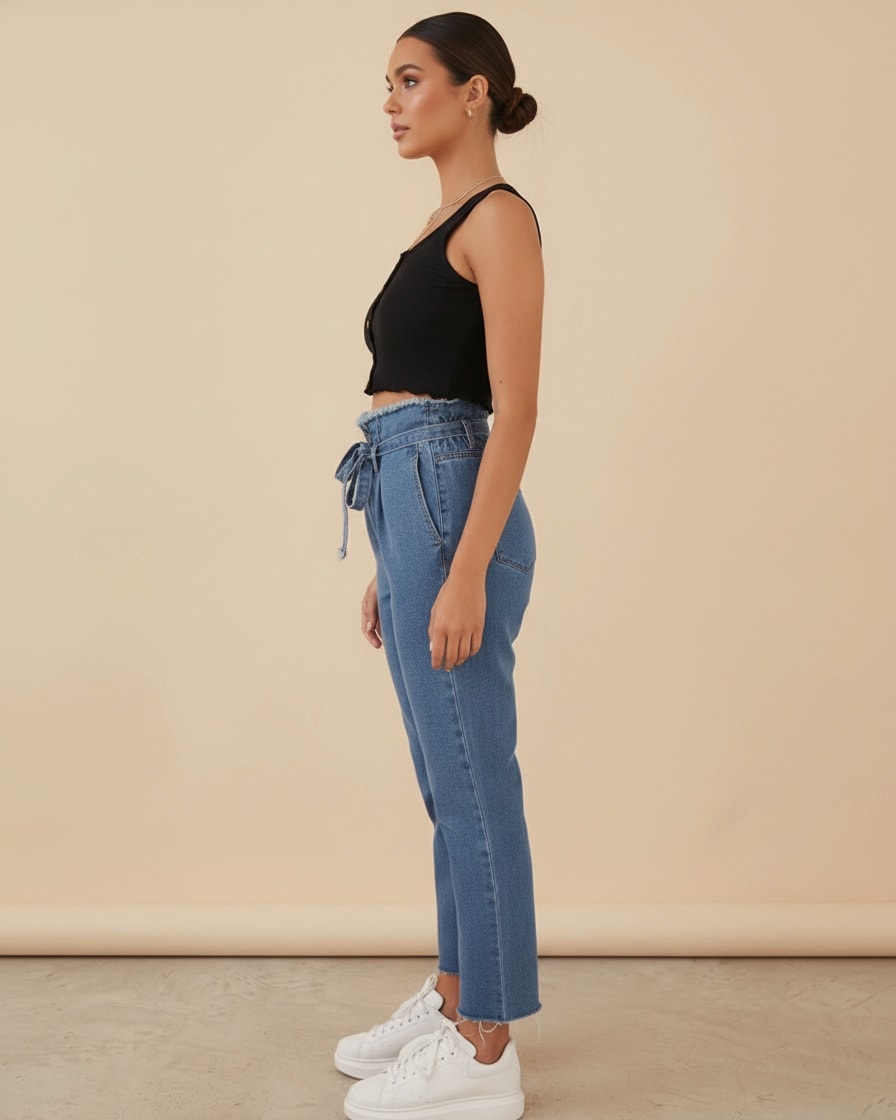 high waist paperbag jeans