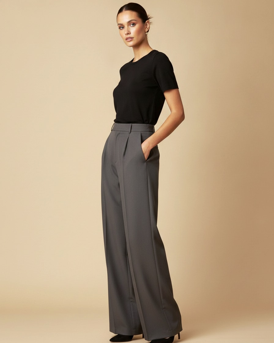high waist wide leg trousers
