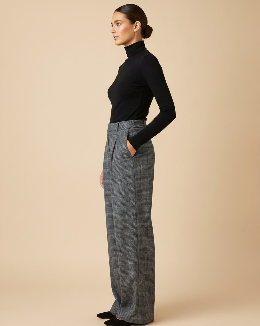 houndstooth blended pleated straight leg trousers 27500