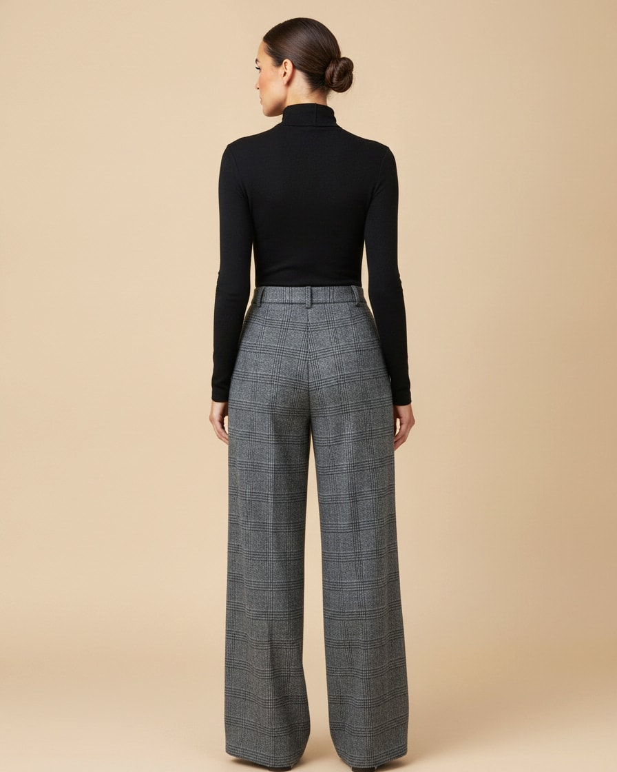 houndstooth blended pleated straight leg trousers 27500