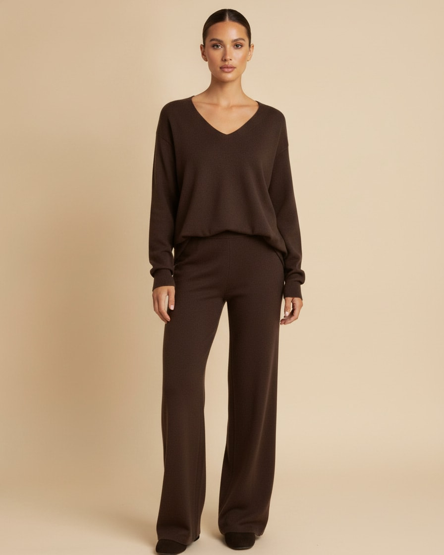 knitted v neck sweatshirt set 27300