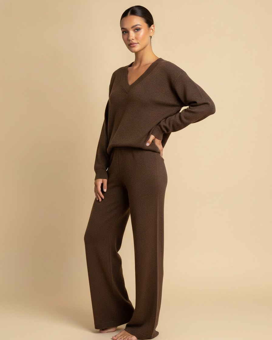 knitted v neck sweatshirt set 27300