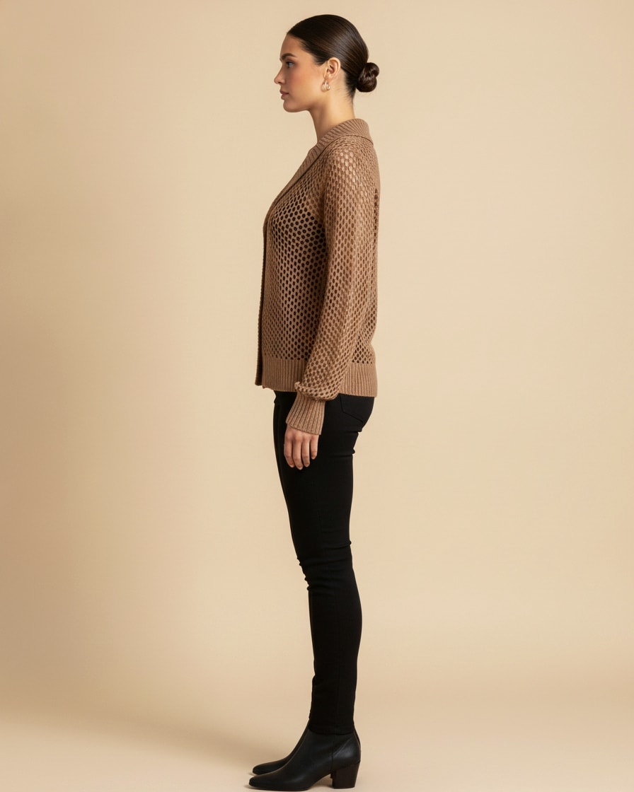 lapel hollow out knit sweater 38500