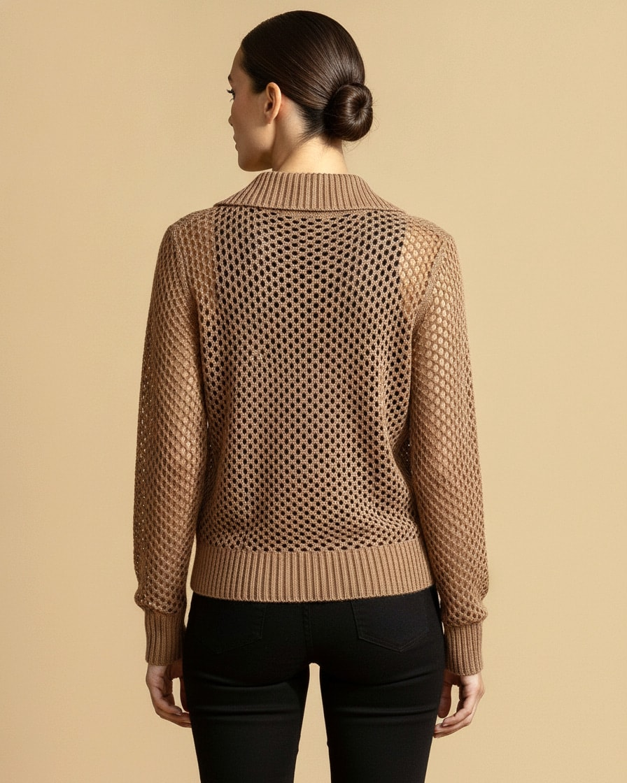 lapel hollow out knit sweater 38500