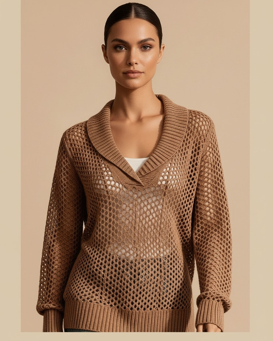 lapel hollow out knit sweater 38500