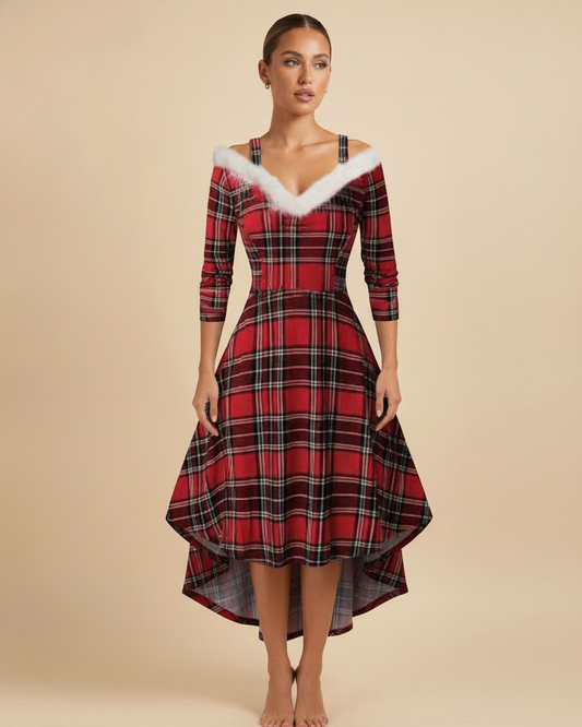 long sleeve fluffy low deep dress 19300