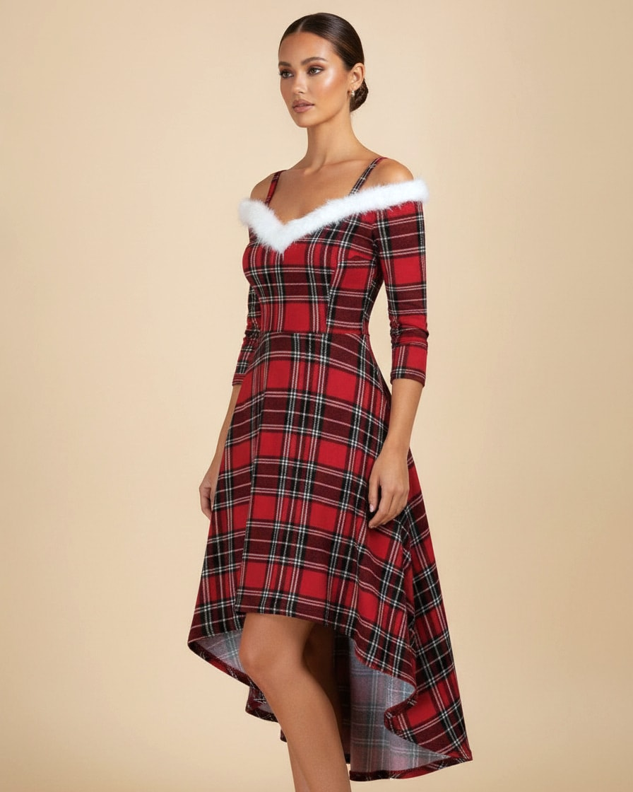 long sleeve fluffy low deep dress 19300