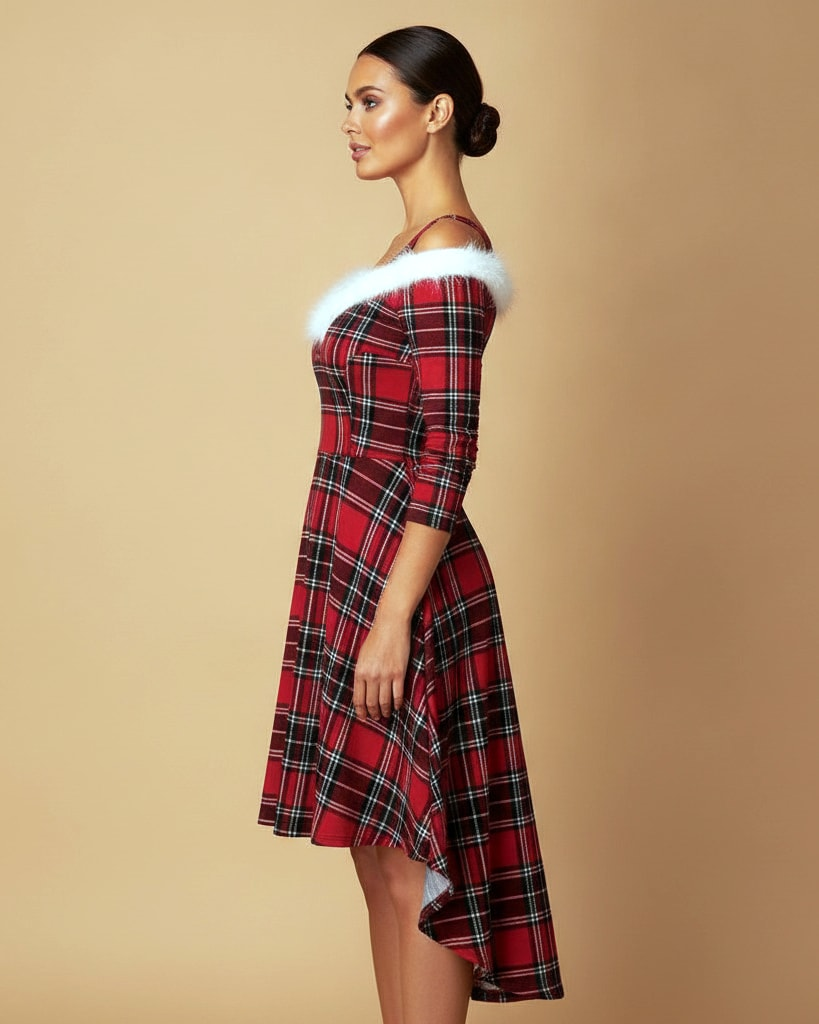 long sleeve fluffy low deep dress 19300