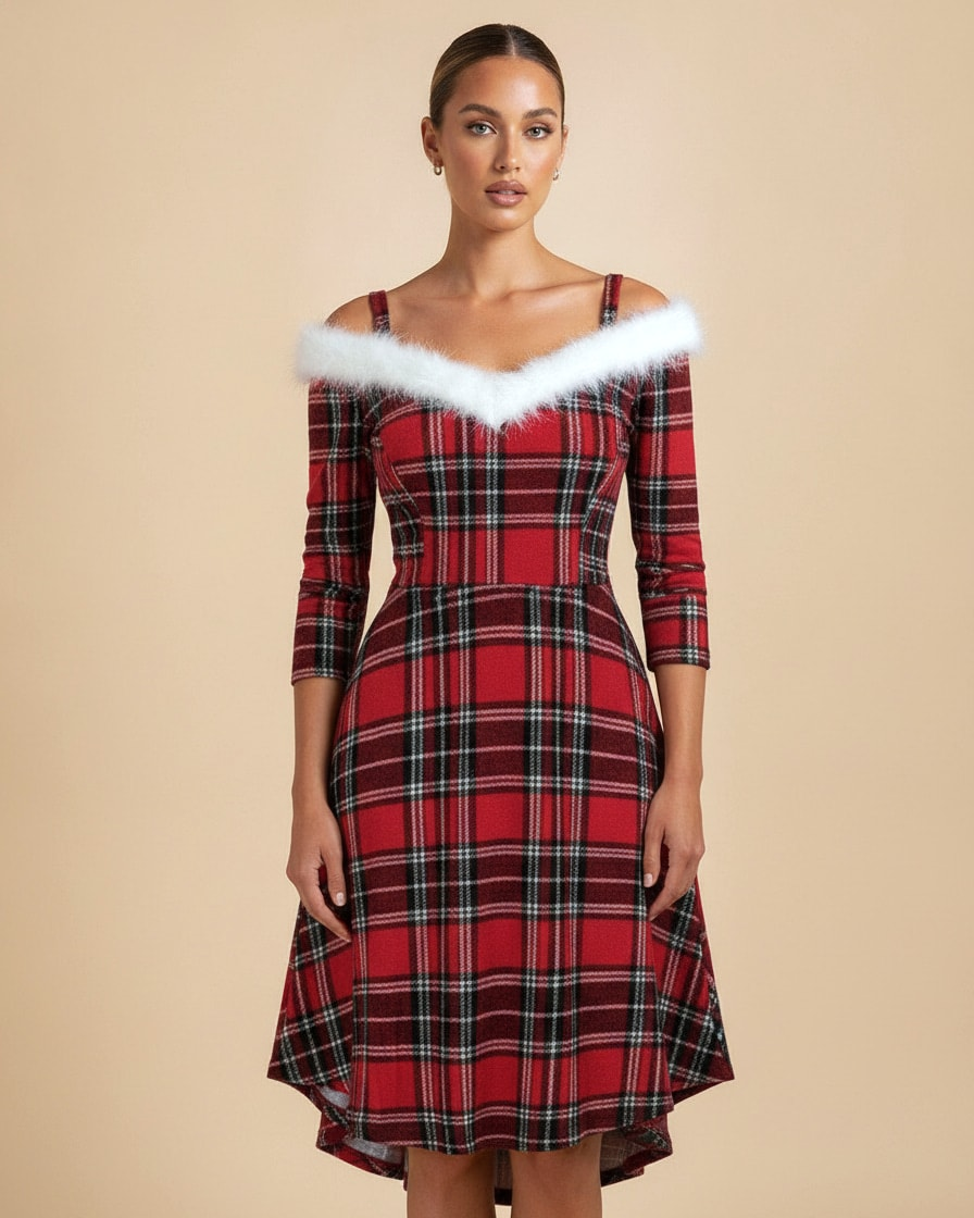 long sleeve fluffy low deep dress 19300