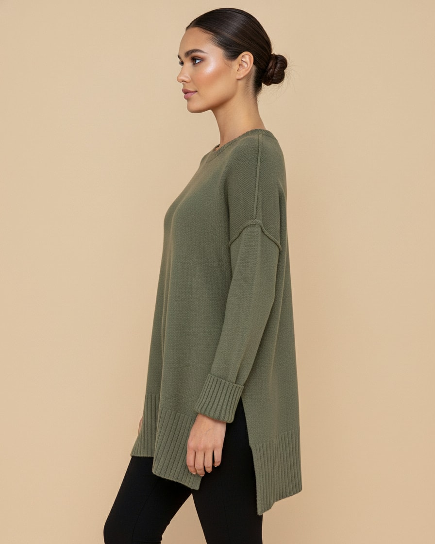 long sleeve side slit wool knitwear 90304