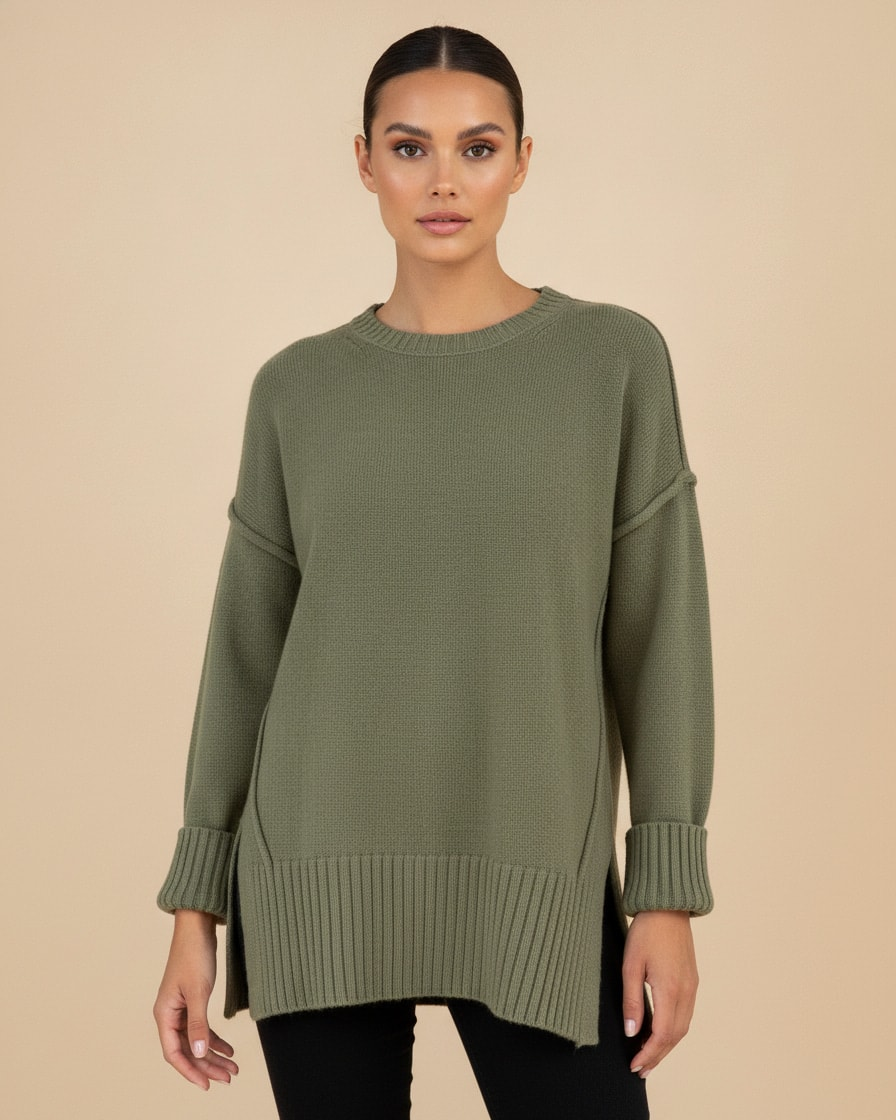 long sleeve side slit wool knitwear 90304