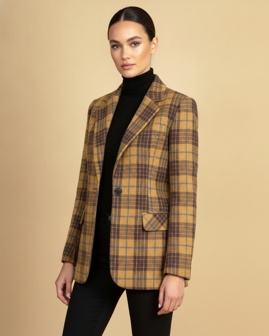 mid length plaid wool coat 21500