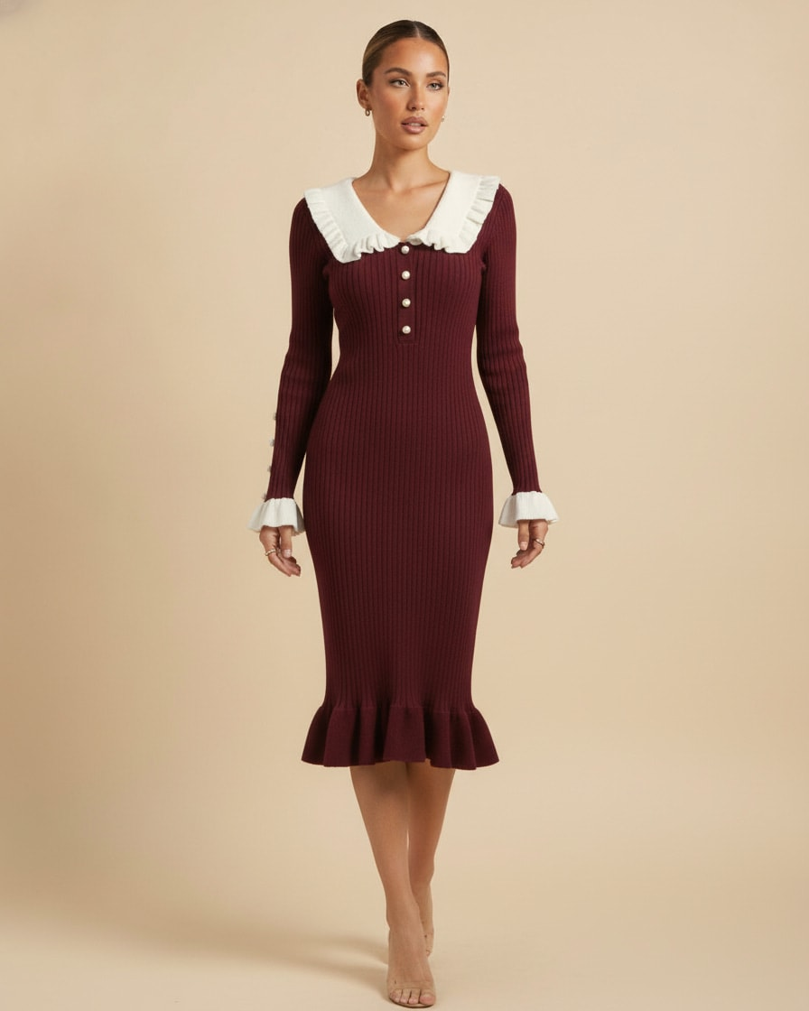 ruffle dress knitted skirt sweater 92993