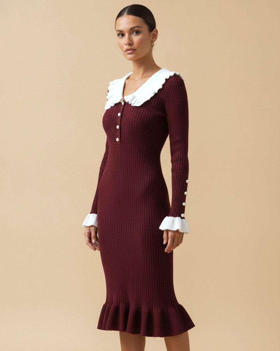 ruffle dress knitted skirt sweater 92993