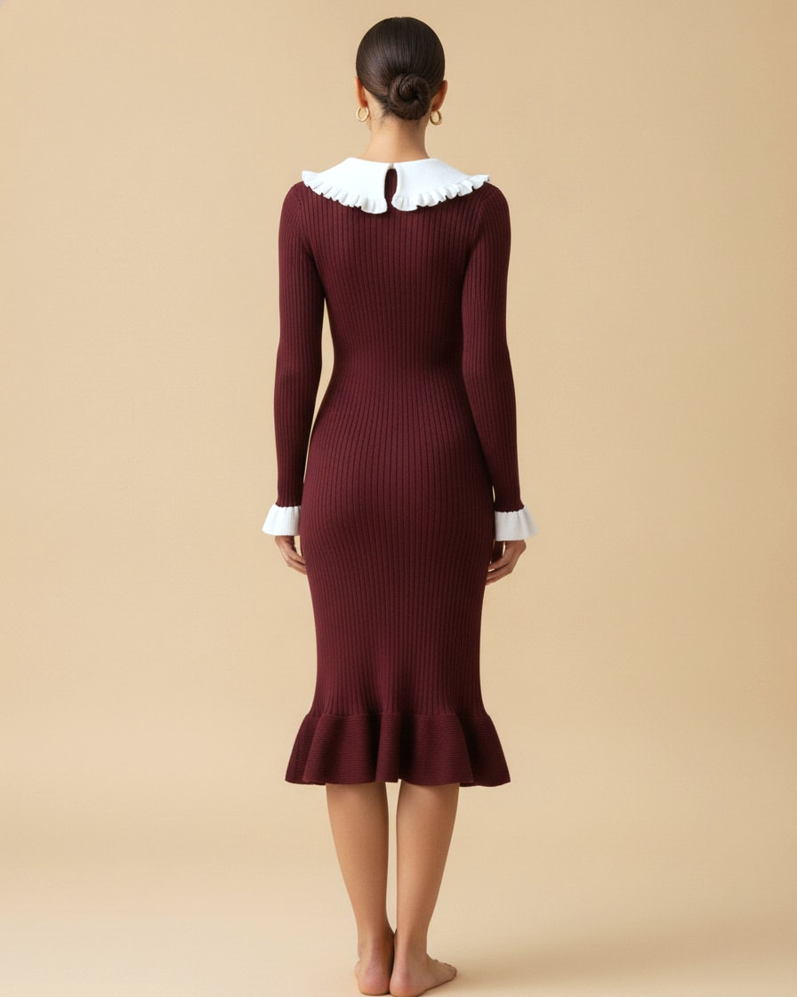 ruffle dress knitted skirt sweater 92993